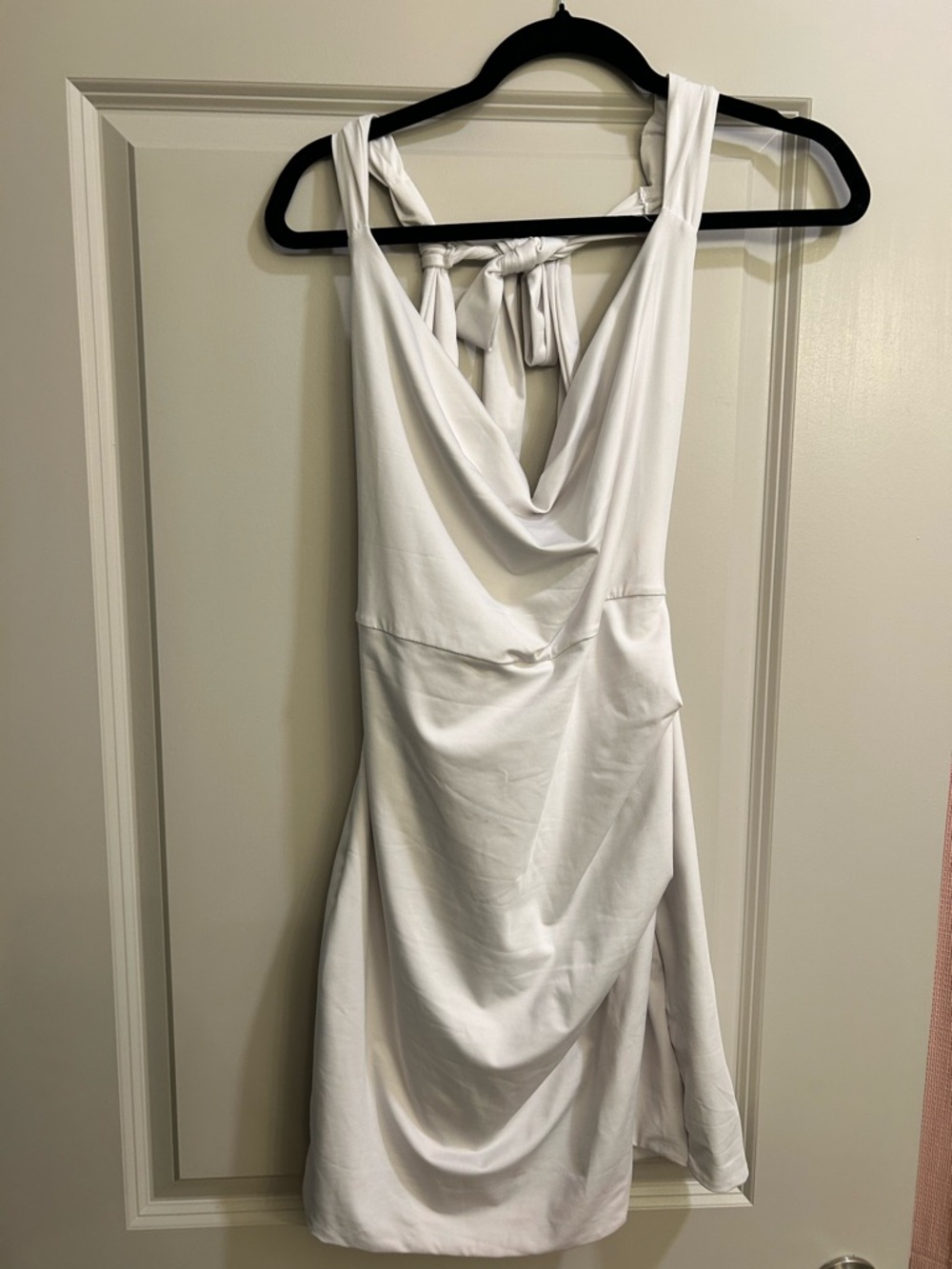 White Cowl Front Mini Dress